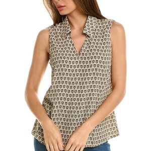 CAbi Green Sleeveless Fitted Blouse with Notched Collar